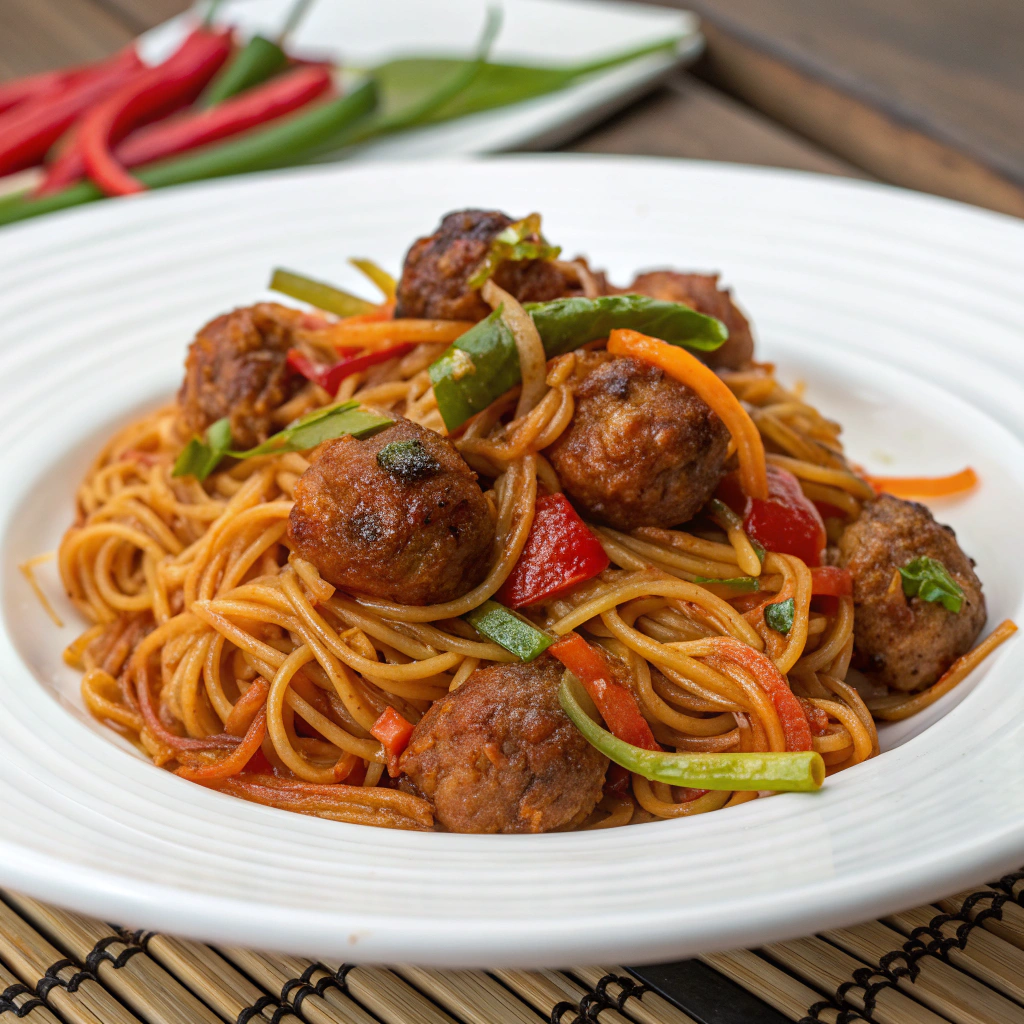 boulettes épicées nouilles chinoises Serving