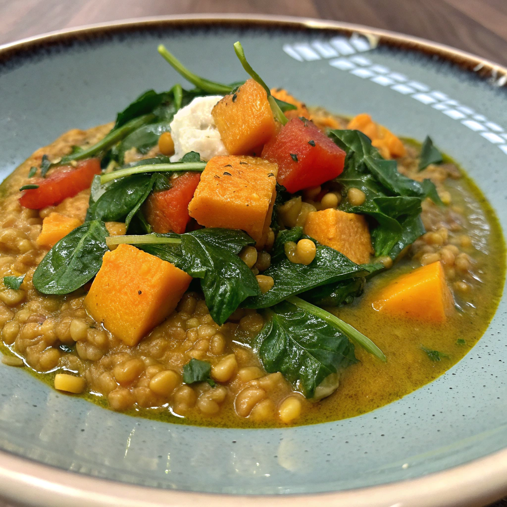 dahl lentilles corail épinards courge Serving