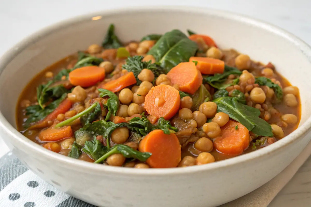 Dahl de lentilles corail carottes pois chiches et épinards