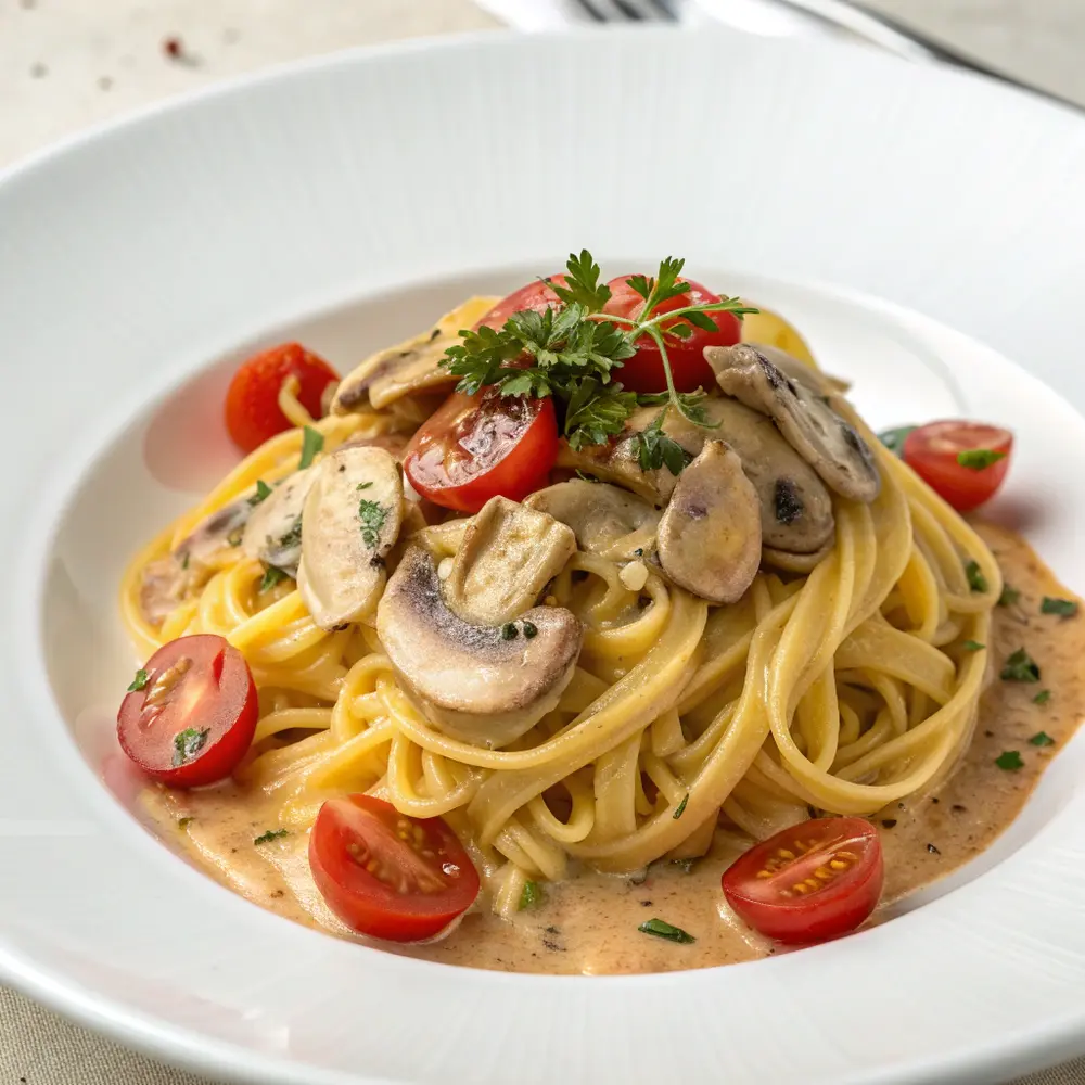 Pâte sauce crémeuse aux champignons et à la tomate