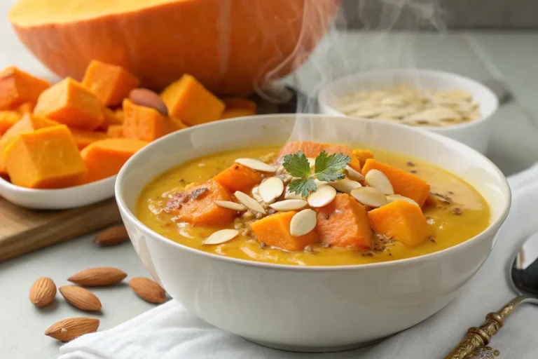 Soupe de courge butternut curry et amandes