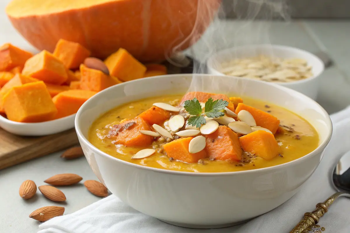 Soupe de courge butternut curry et amandes