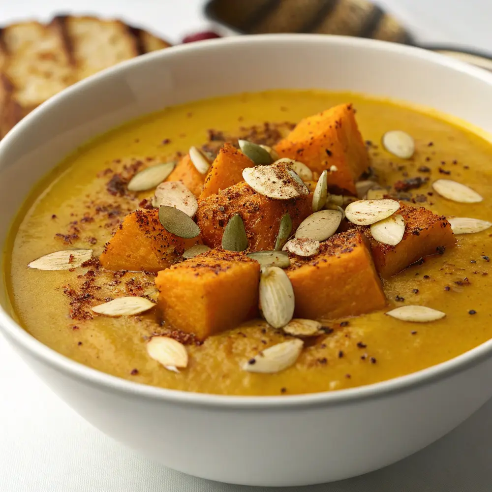 Soupe de courge butternut curry et amandes