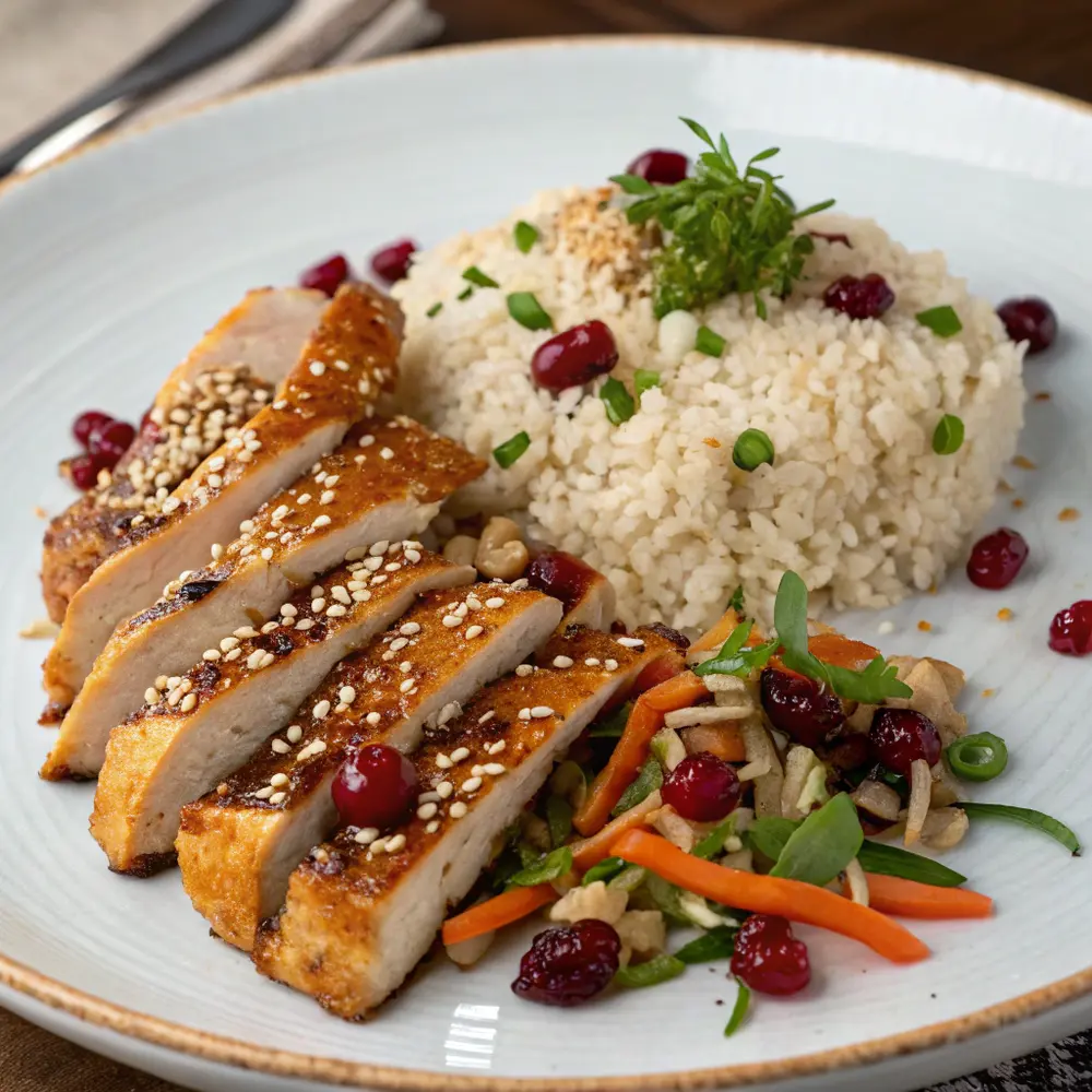 Aiguillettes de poulet au sésame riz aux cranberries