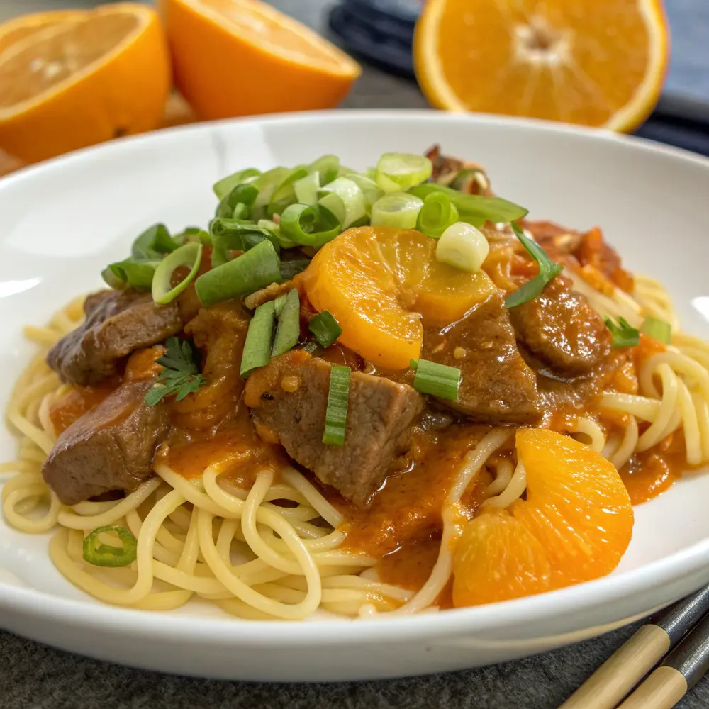 Bœuf à l'orange et nouilles chinoises