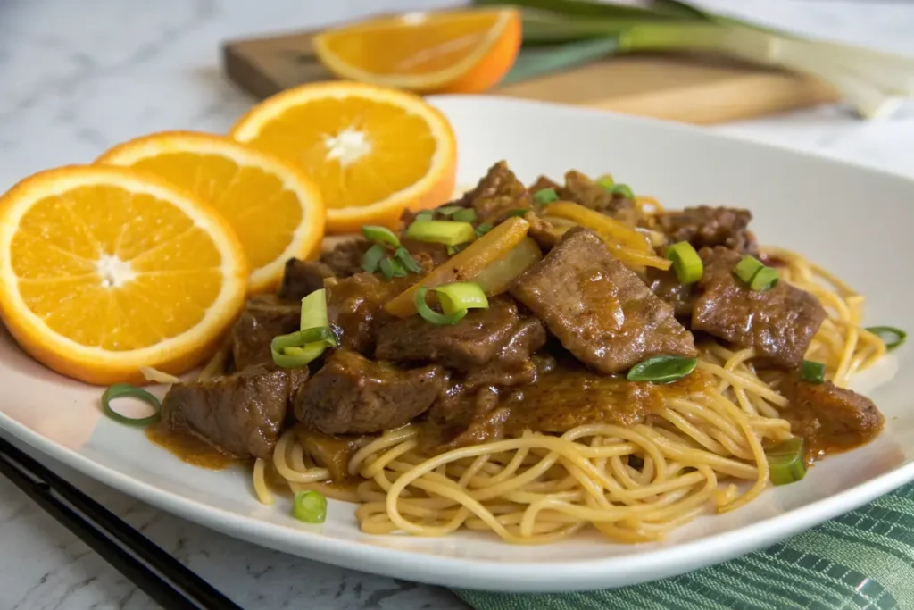 Bœuf à l'orange et nouilles chinoises