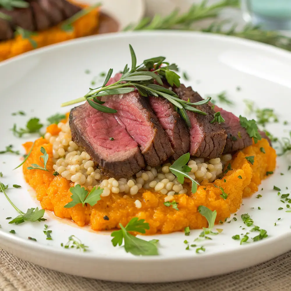 Bœuf à la butternut au blé et aux herbes