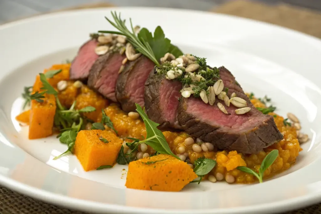 Bœuf à la butternut au blé et aux herbes