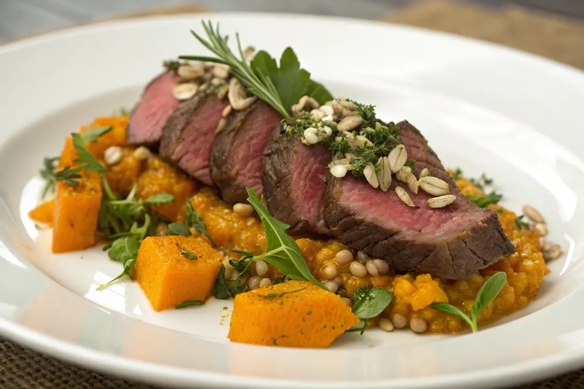 Bœuf à la butternut au blé et aux herbes