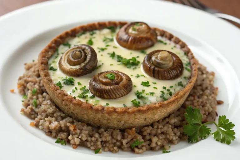 Croustillant de sarrasin aux escargots crème à l'ail