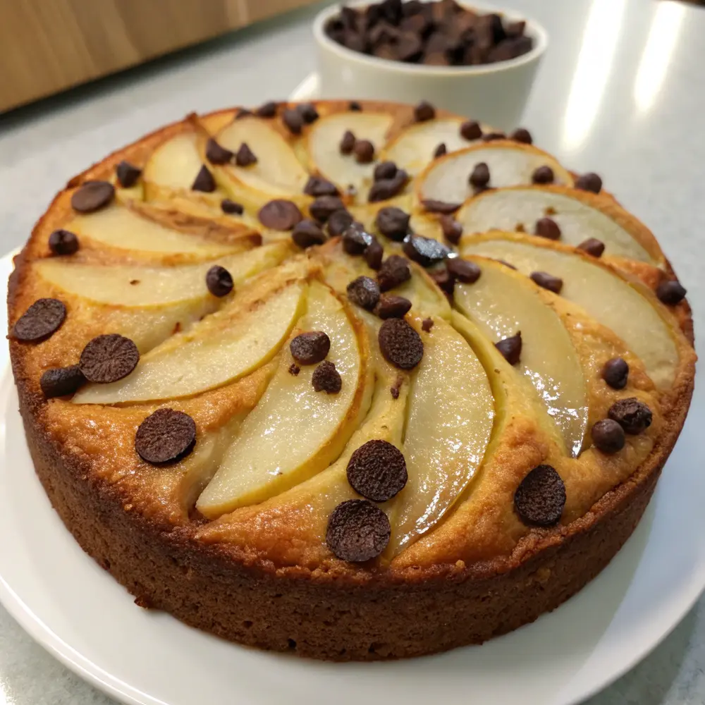 Gâteau fondant aux poires et pépites de chocolat