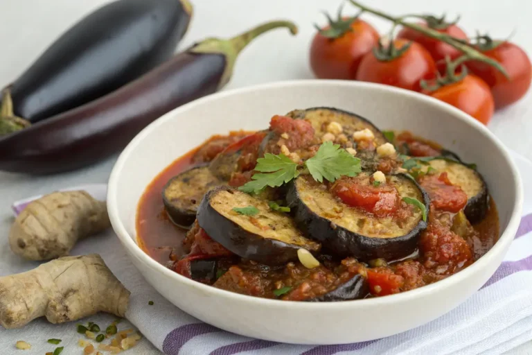 Mijoté d’aubergines à la tomate aux épices et au gingembre en 65 minutes
