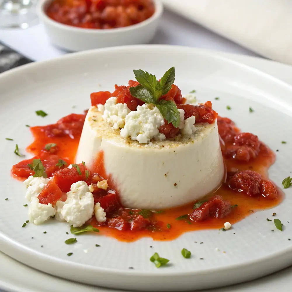 Pannacotta feta et coulis de poivron