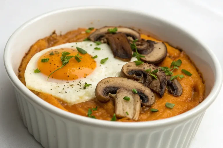 Purée de patate douce œufs cocotte aux champignons