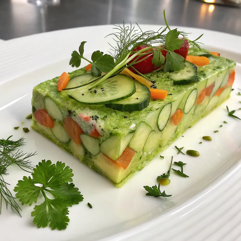Terrine de légumes de printemps émulsion de cerfeuil