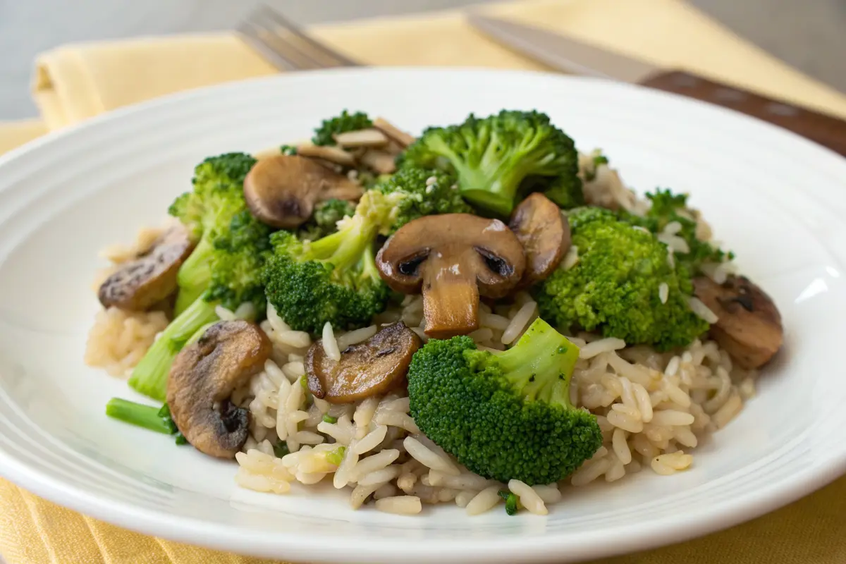 riz brocolis champignons facile