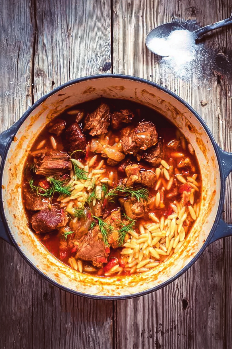 arni youvetsi ragoût crétois pâtes