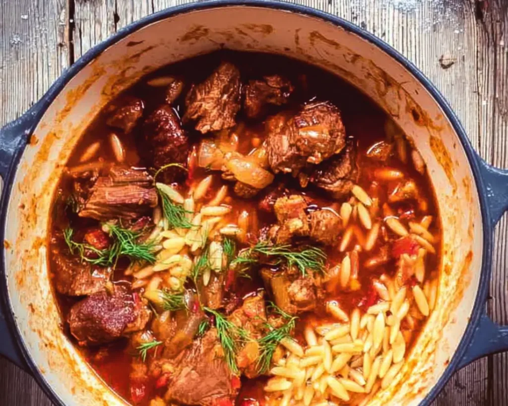 arni youvetsi ragoût crétois pâtes