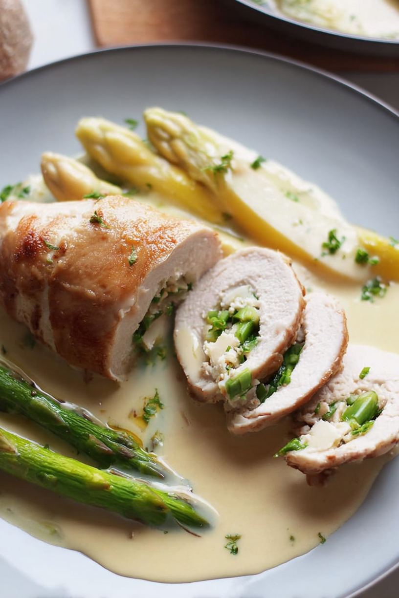 ballotine volaille asperges comté sauce