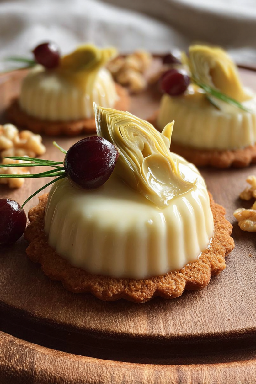 bouchées pannacotta d'artichaut sur biscuits