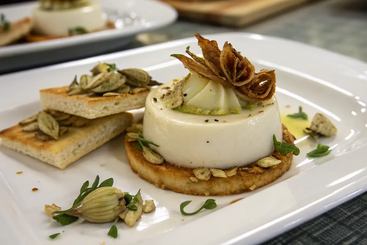 bouchées pannacotta d'artichaut sur biscuits