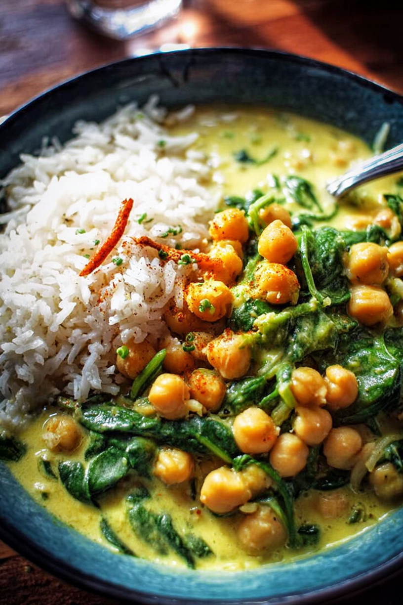 curry pois chiches épinards riz