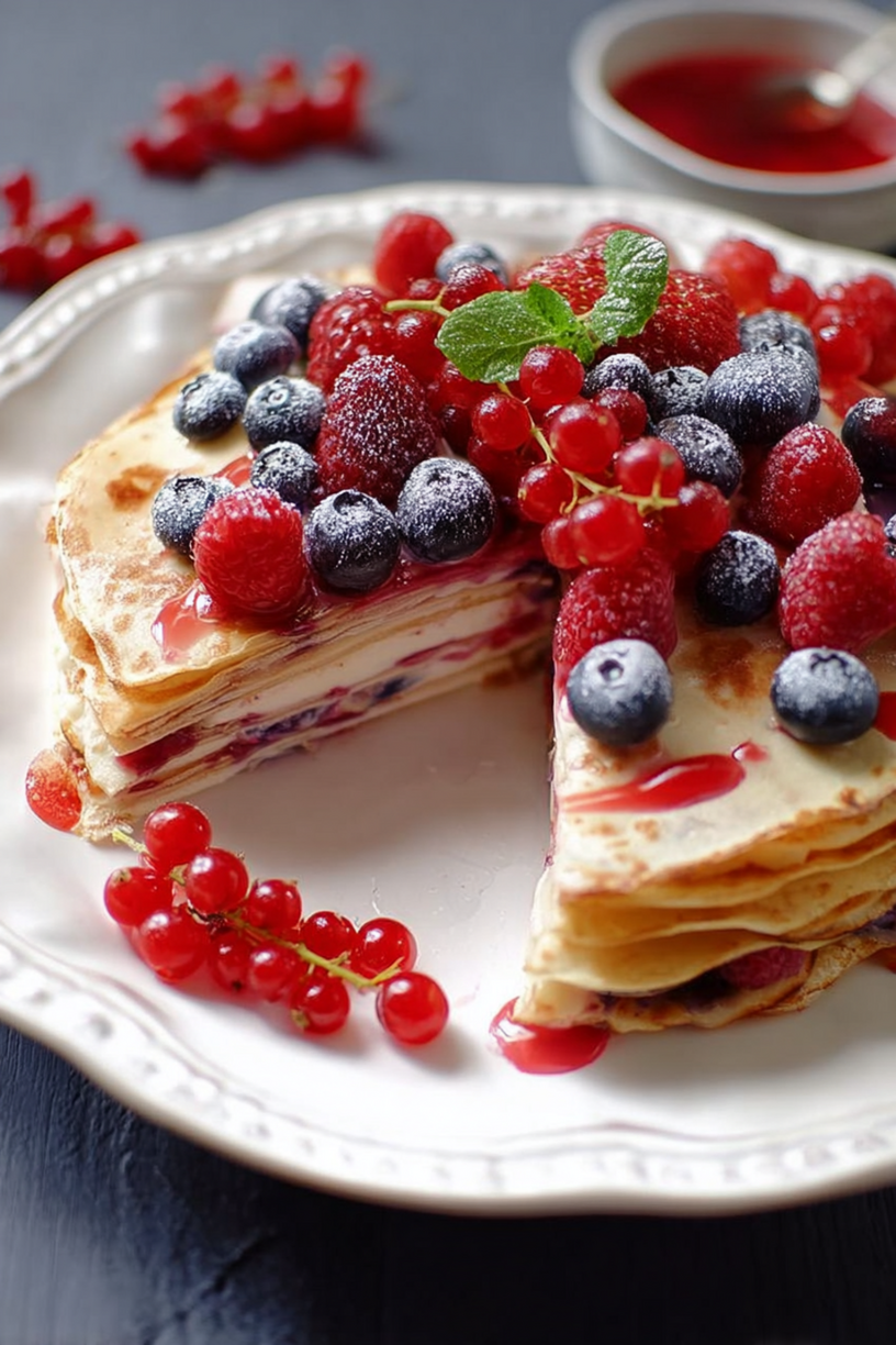 gâteau crêpes fruits rouges