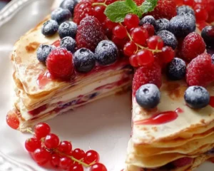 gâteau crêpes fruits rouges