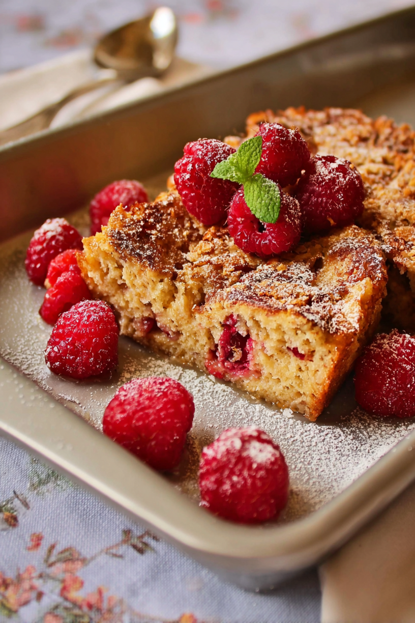 gâteau pain perdu framboises