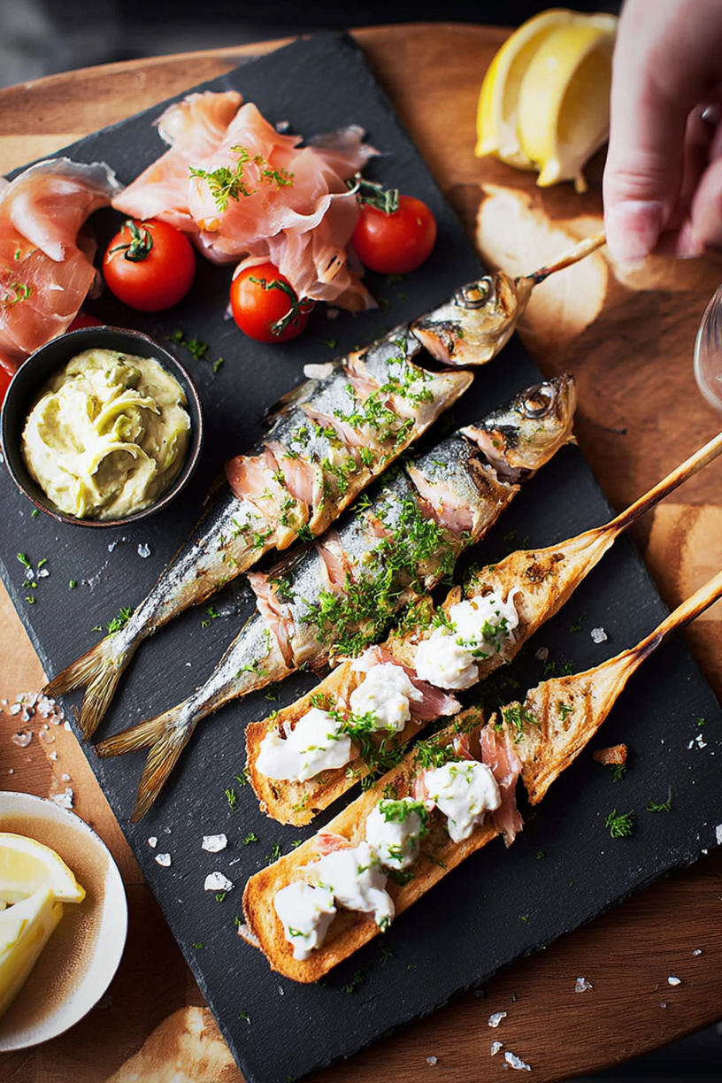 plateau apéritif poissons fumés gressins