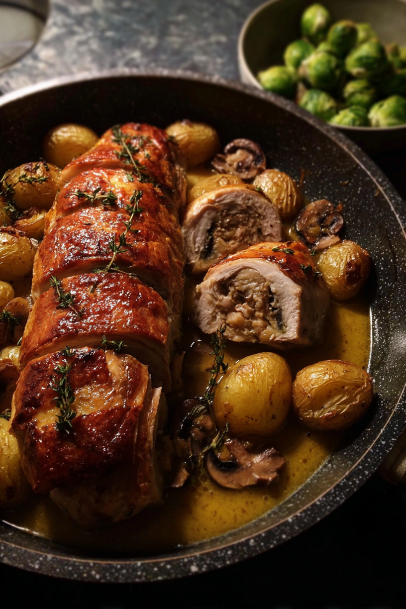 poulet farci champignons pommes terre