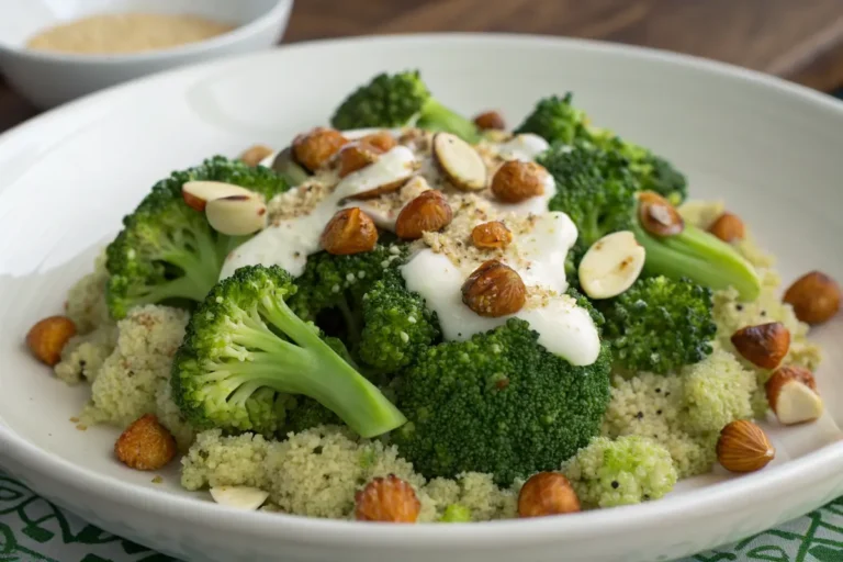 quinoa brocoli sauce chèvre noisettes