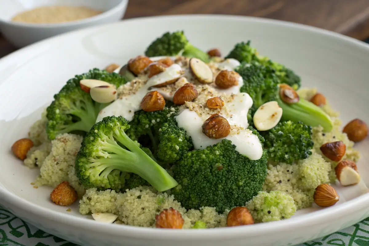 quinoa brocoli sauce chèvre noisettes