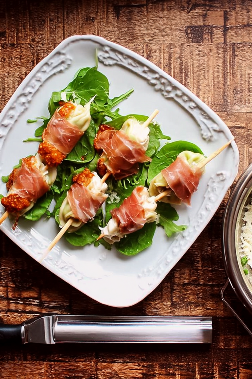 ravioles roquette minibrochettes jambon mozza