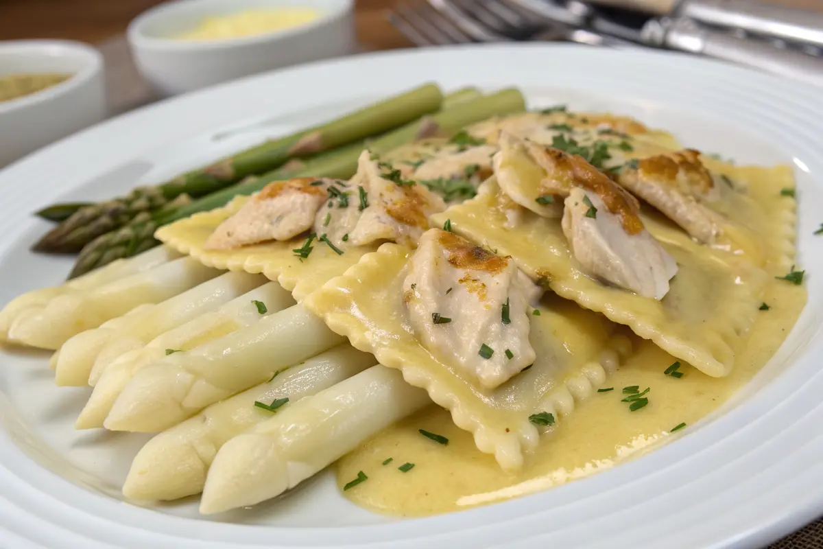 ravioles volaille landes asperges blanches