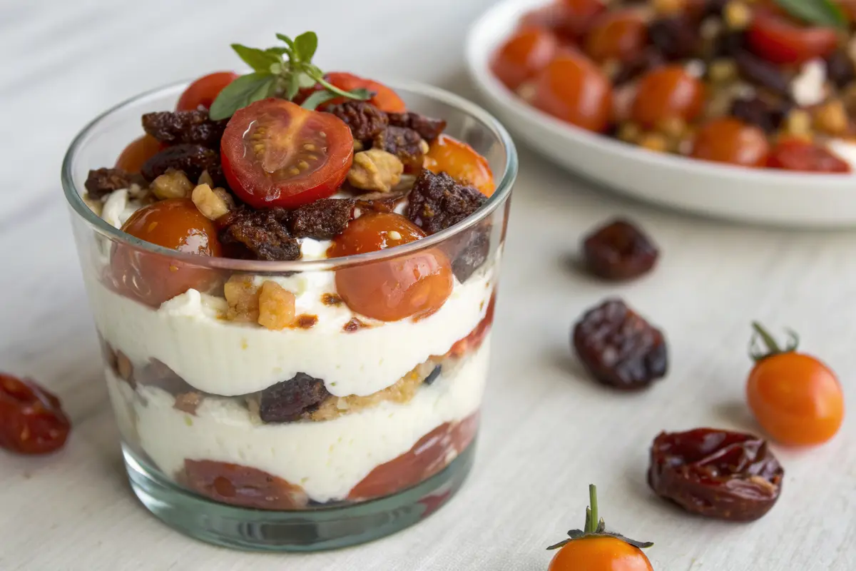 verrine chèvre fruits secs tomates