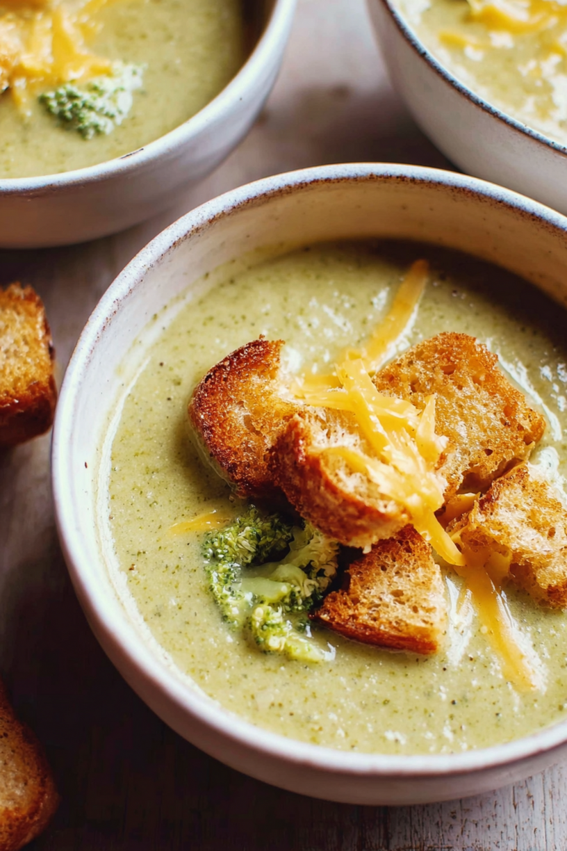soupe brocoli crémeuse cheddar croûtons