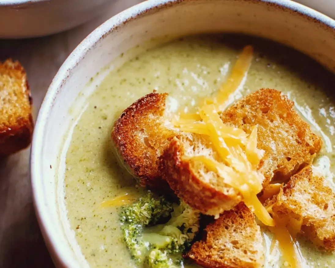 soupe brocoli crémeuse cheddar croûtons