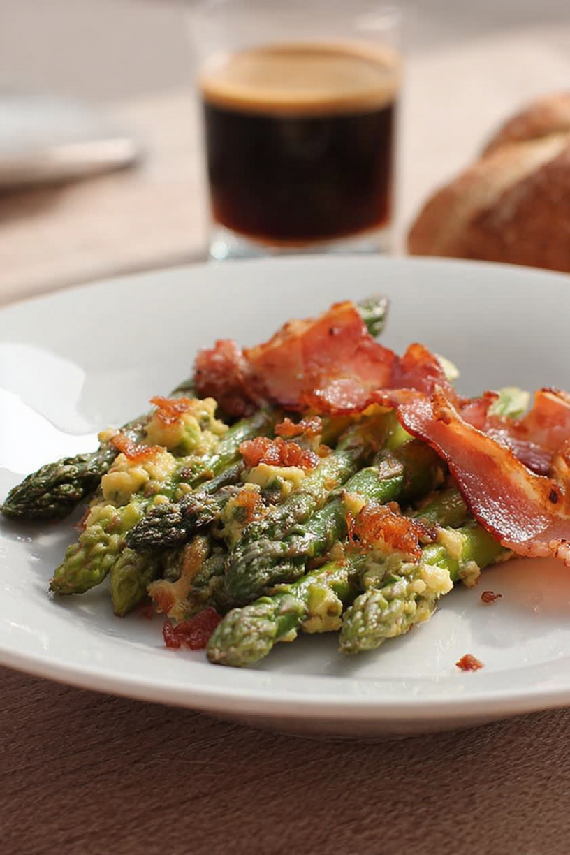 ufs brouillés asperges bacon