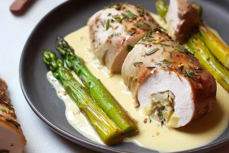 ballotine volaille asperges comté sauce