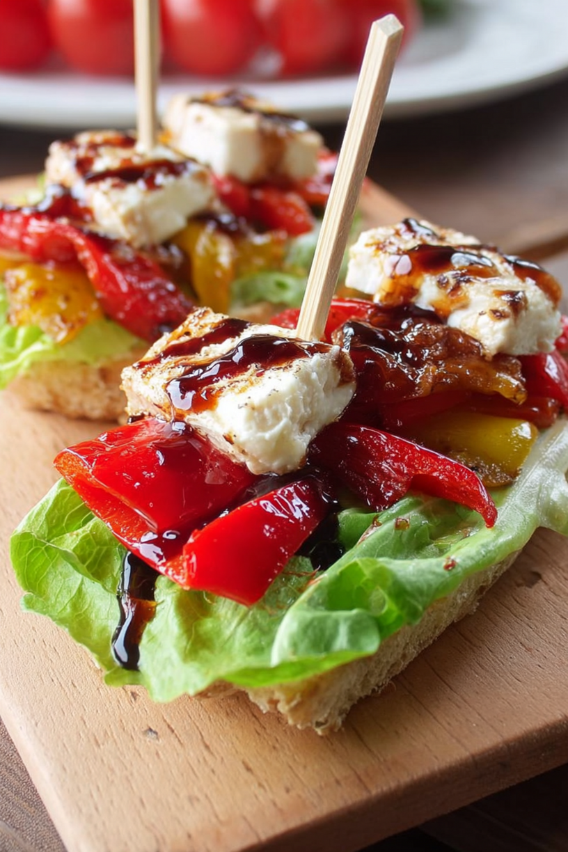 bruschetta laitue poulet poivrons caramélisés