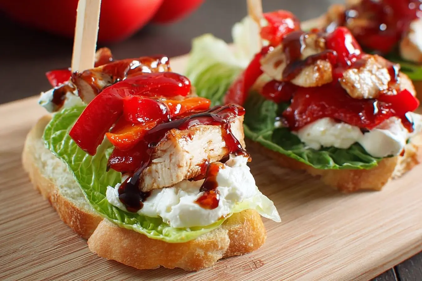 bruschetta laitue poulet poivrons caramélisés