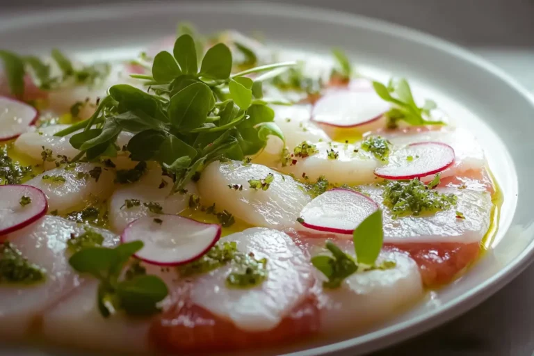 Carpaccio de saint-jacques et crème au cresson