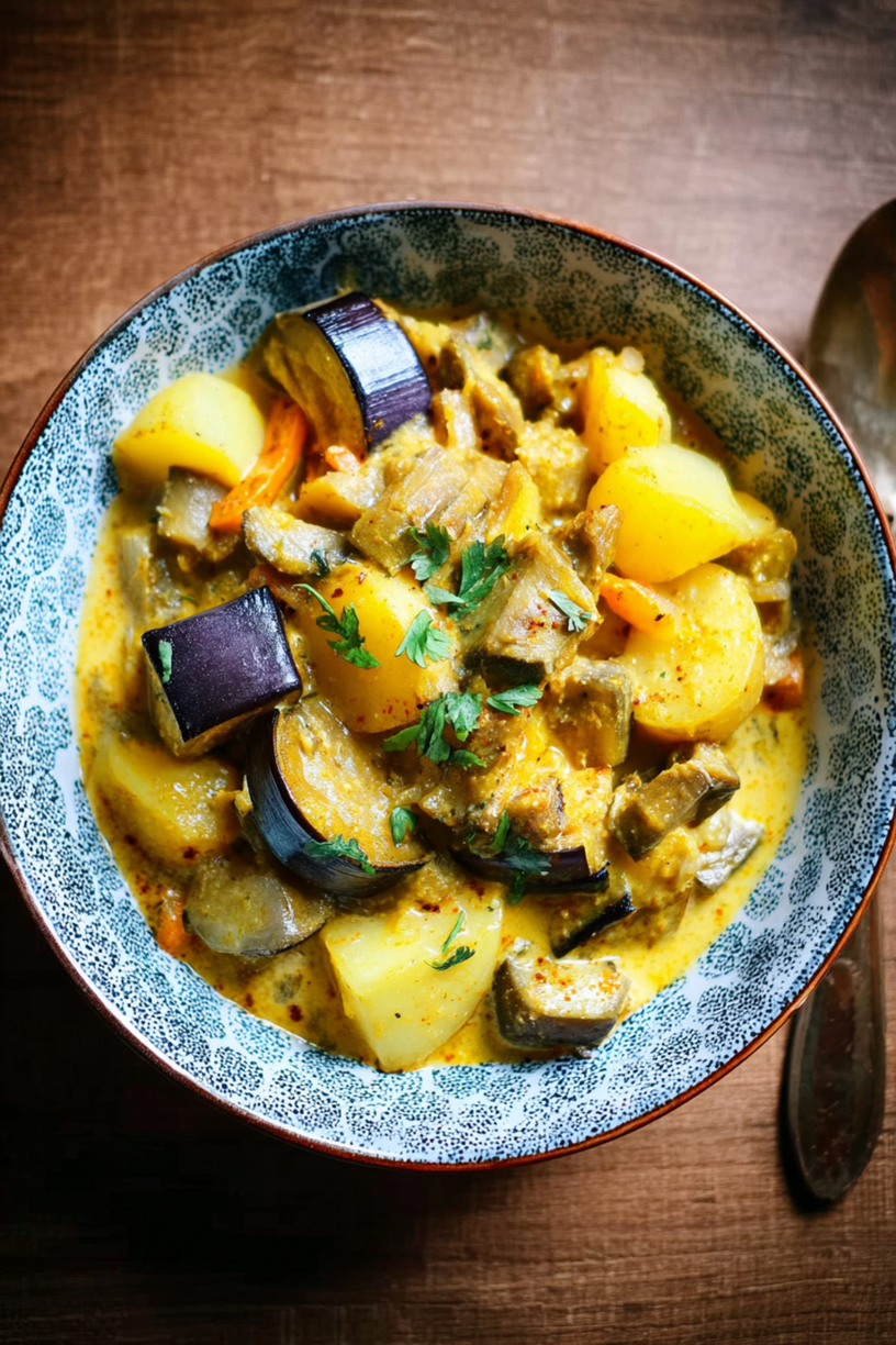 curry pommes terre aubergines coco