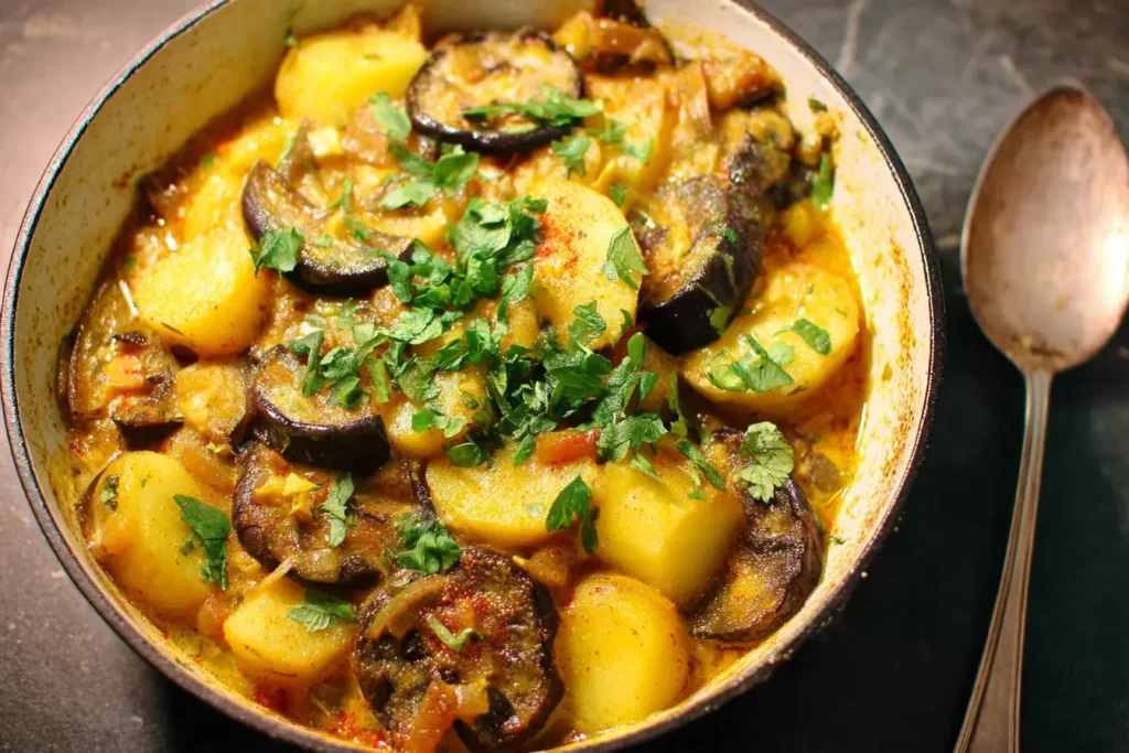 curry pommes terre aubergines coco