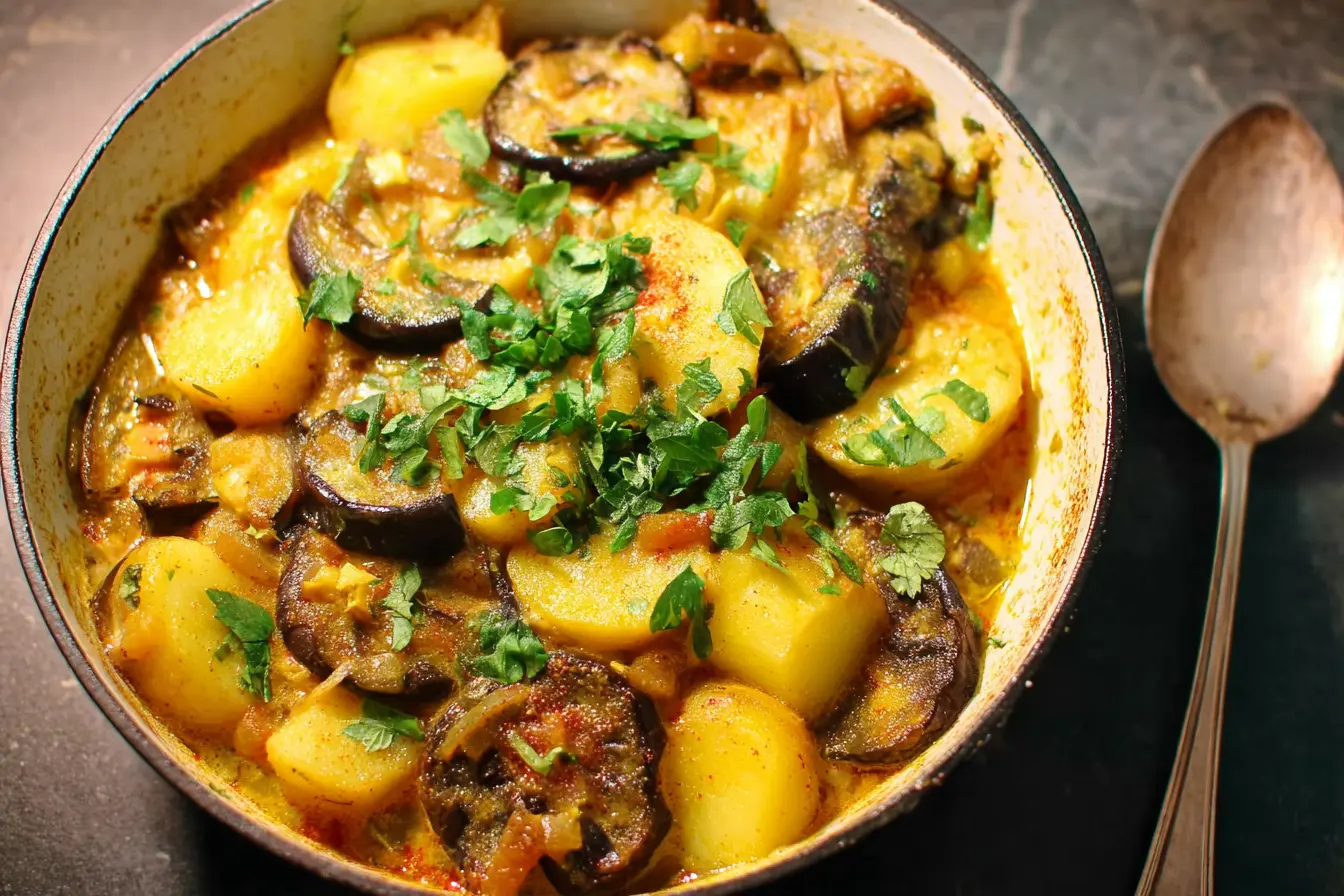 curry pommes terre aubergines coco