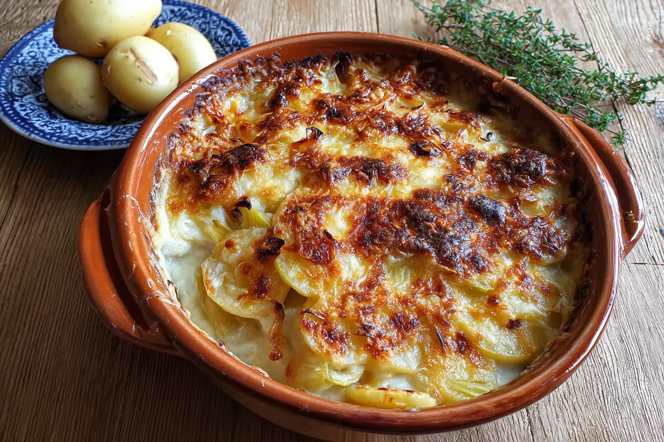 gratin de crozets au reblochon et poireaux