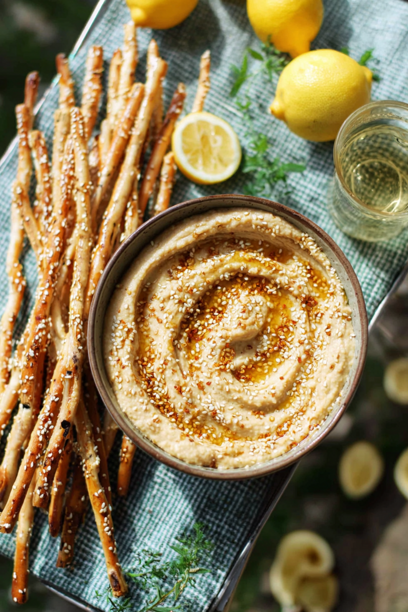 gressins sésame citron houmous lentilles
