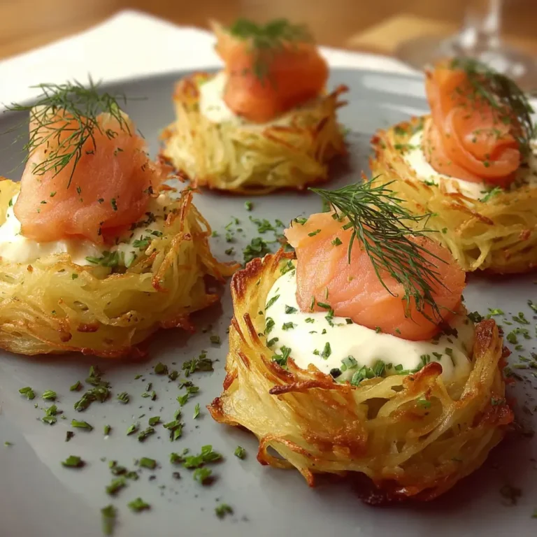 Nids de pommes de terre à la crème fraîche et au saumon fumé