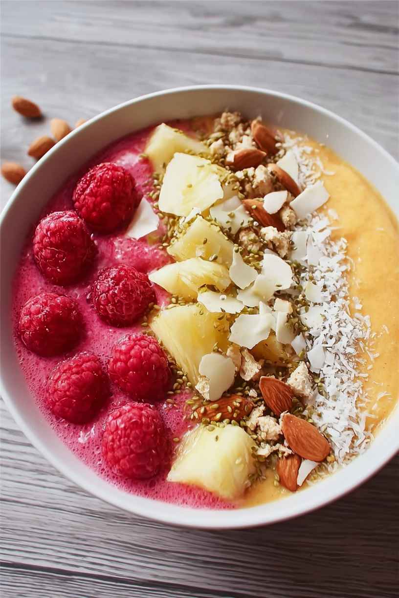 smoothie bowl tropical framboises graines